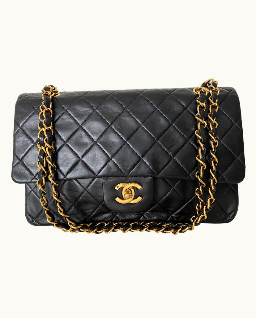 Chanel Chanel 2.55 Medium Double Flap Bag Lamb Leather In Black