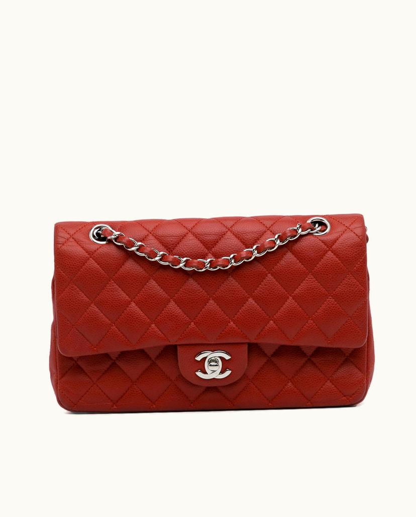 Chanel Chanel Medium Classic Caviar Double Flap Shoulder Bag Red