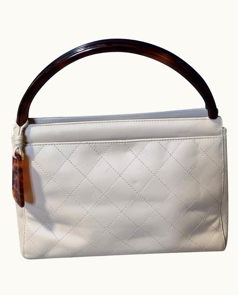 Chanel Chanel Bone Handle Women's Handbag Leather In Beige