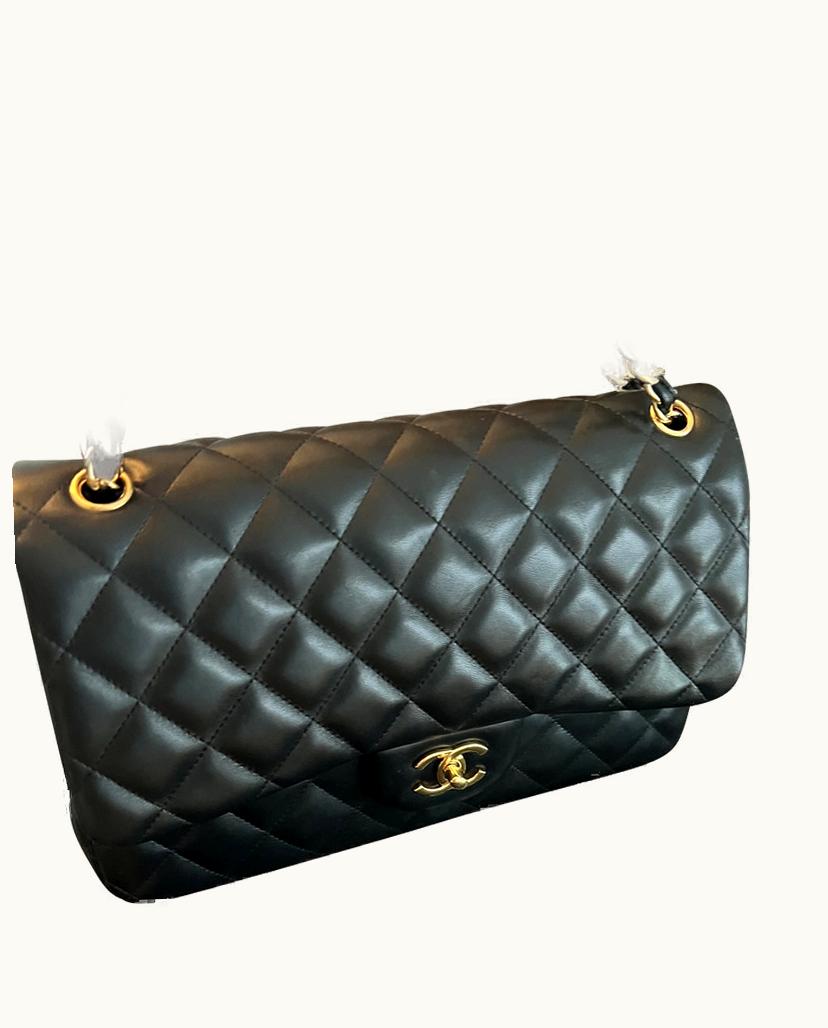 Chanel Chanel Classic Flap Bag Black Lambskin Bordeaux Lining