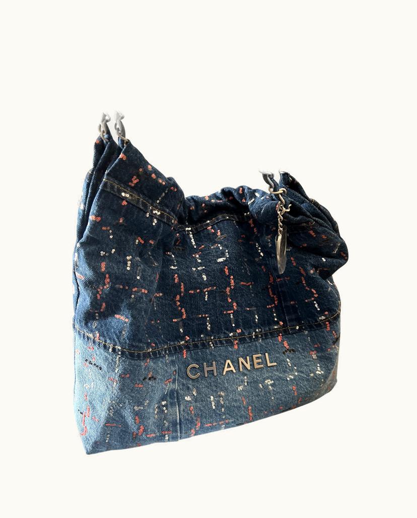 Chanel Chanel 22 Glitter Patchwork Denim Bag Shoulder Bag Blue