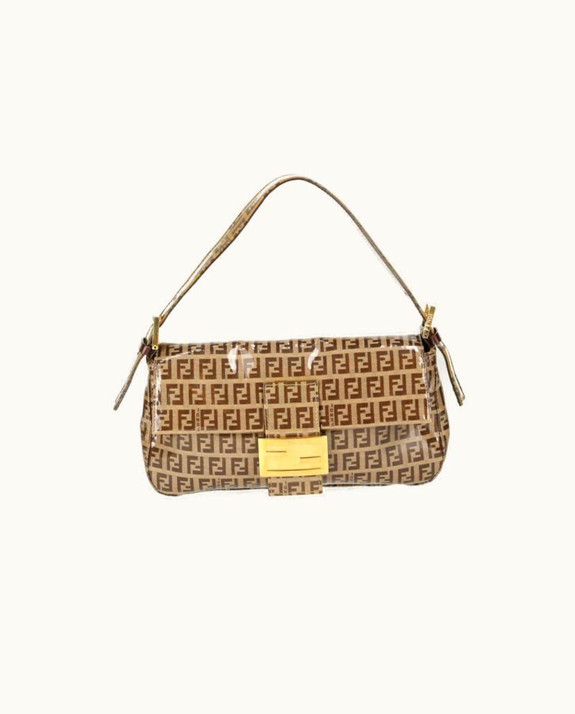 Fendi Fendi Zucchino Patent Baguette Bag Brown