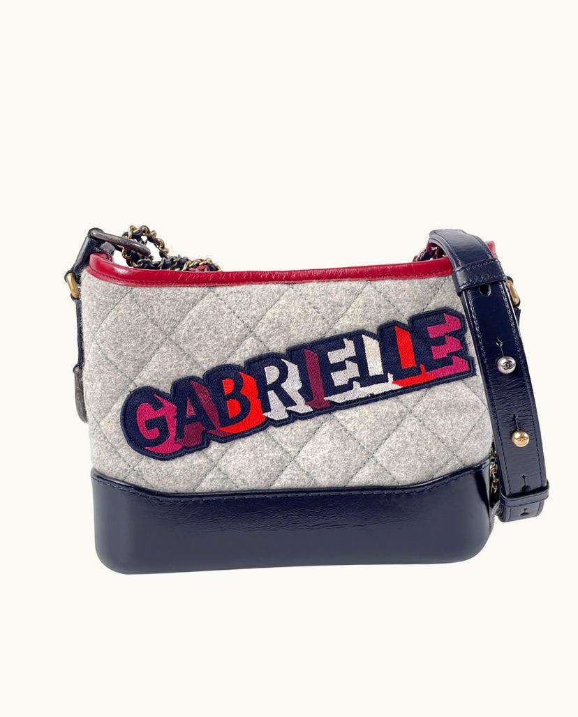 Chanel Chanel Gabrielle Crossbody Bag Wool Leather Gray Blue