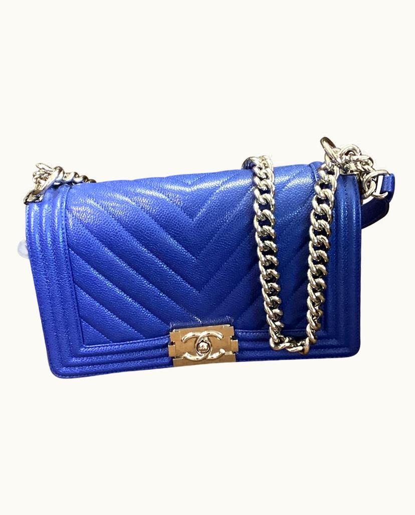 Chanel Chanel Boy Chevron Handbag Leather Electric Blue