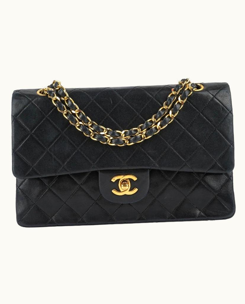 Chanel Chanel Double Flap Bag Medium Quilted Lamb Leather Gold Black