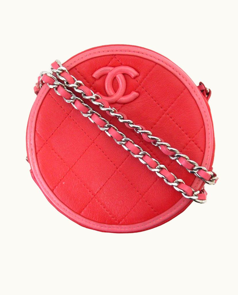 Chanel Chanel Color Pop CC Round Crossbody Bag Red x Pink Lambskin Leather