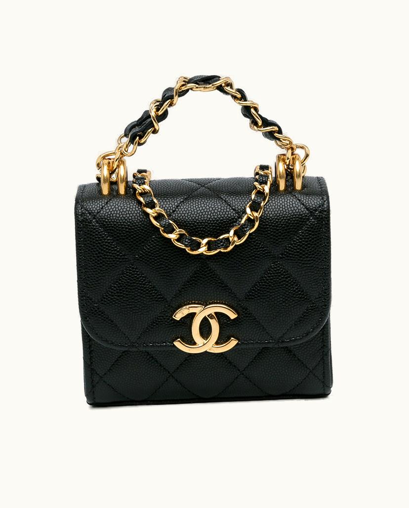 Chanel Chanel Caviar Coco First Clutch with Chain Women's Shoulder Bag Leather In Black