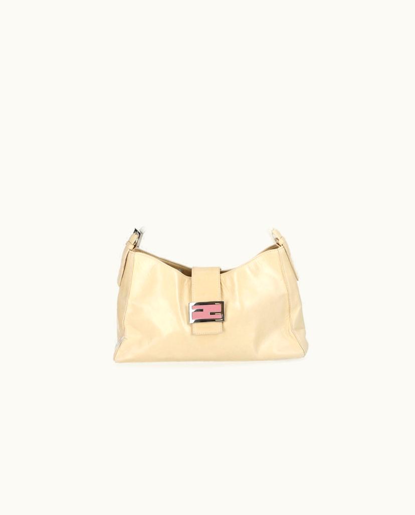 Fendi FENDI Lambskin Shoulder Bag Cream Silver-tone Pink Beige