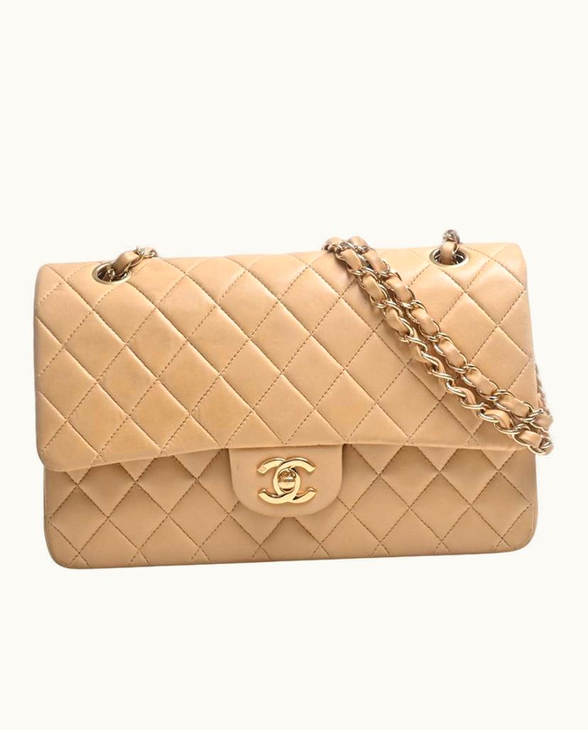 Chanel Chanel Double Flap Shoulder Bag Beige Leather
