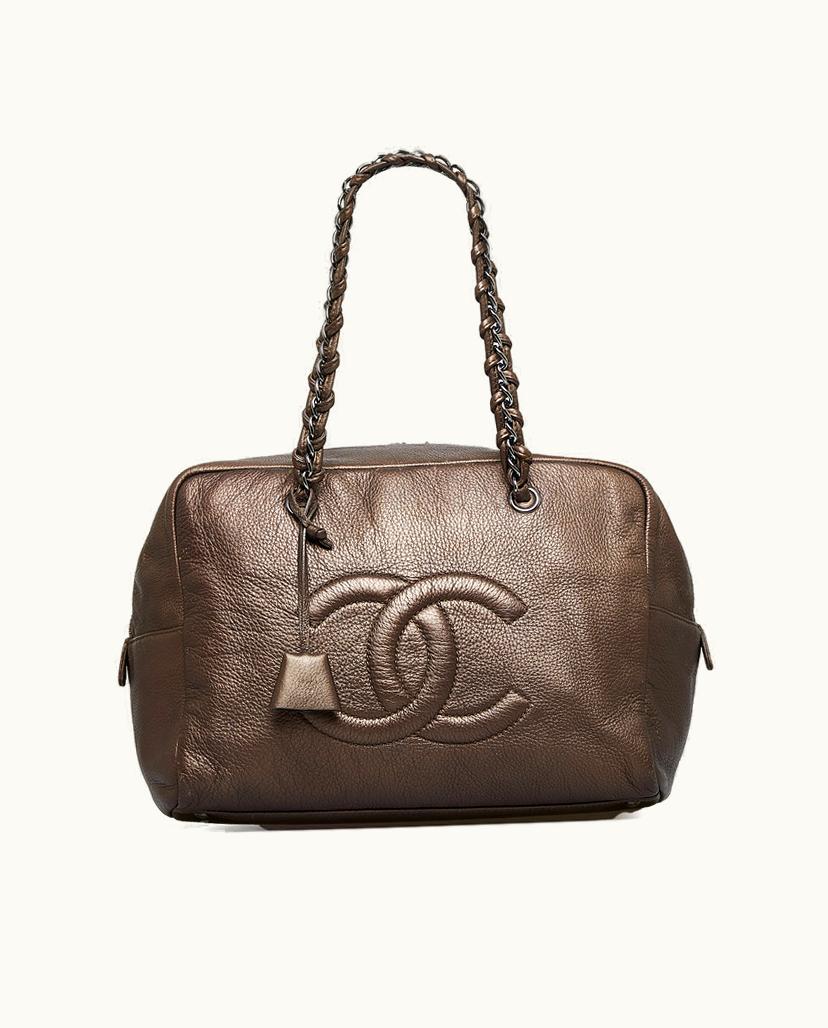 Chanel Chanel CC Chain Lambskin Leather Shoulder Bag Brown x Dark Brown