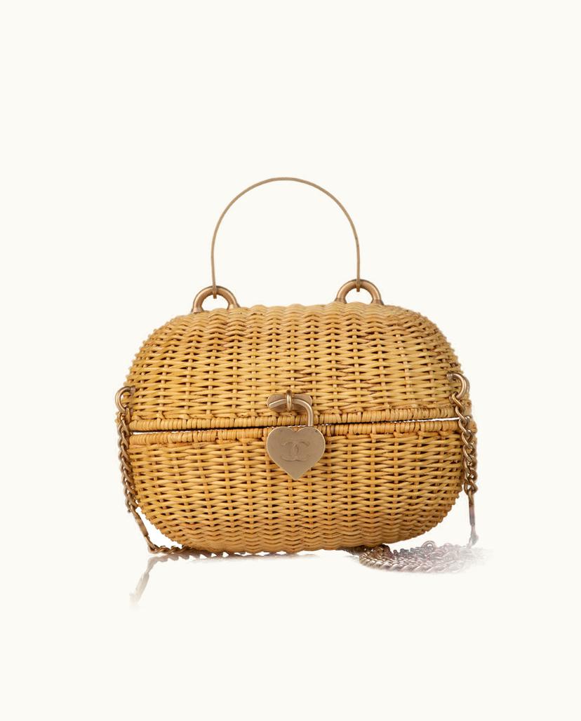 Chanel Chanel Heart Locket Wicker Satchel Brown