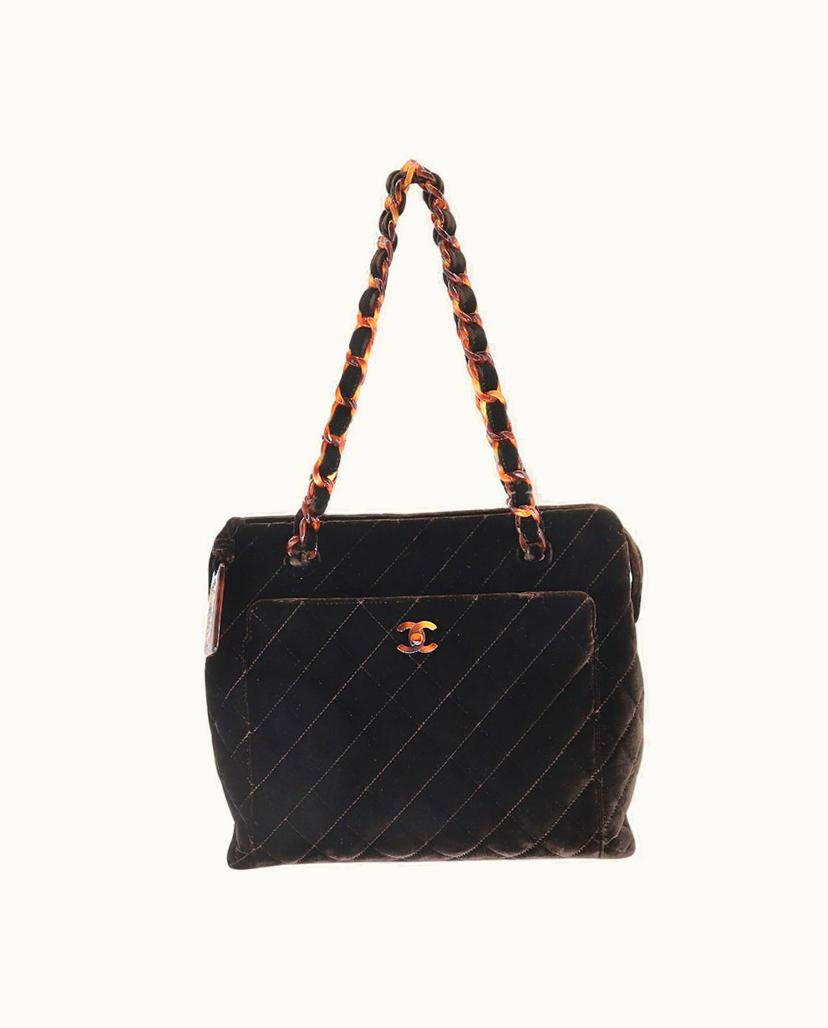 Chanel Chanel Coco Mark Shoulder Bag Velvet Brown