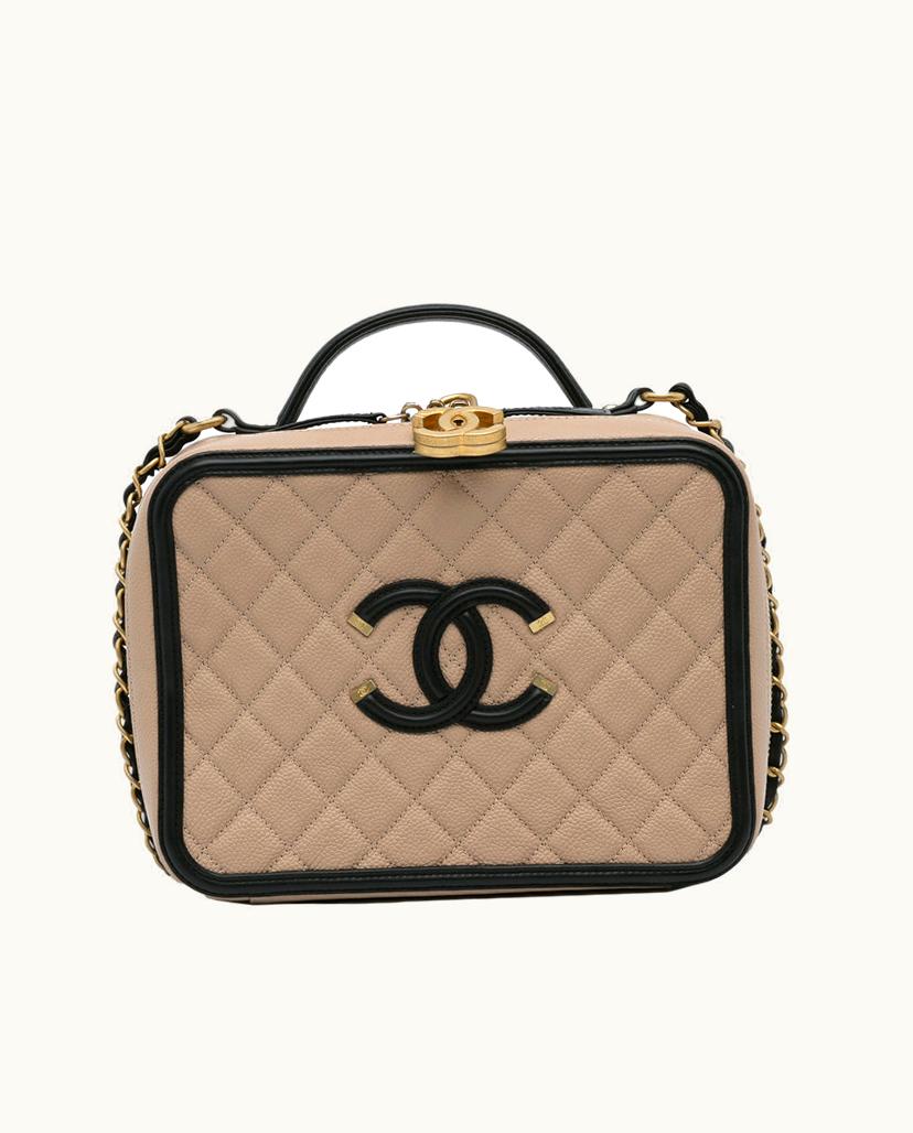 Chanel Chanel Caviar CC Filigree Vanity Bag Leather In Brown, Beige, and Black