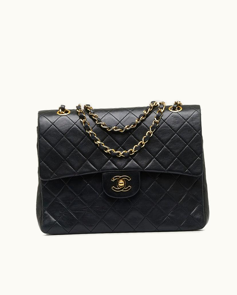 Chanel Chanel Medium Tall Classic Lambskin Double Flap Shoulder Bag Black