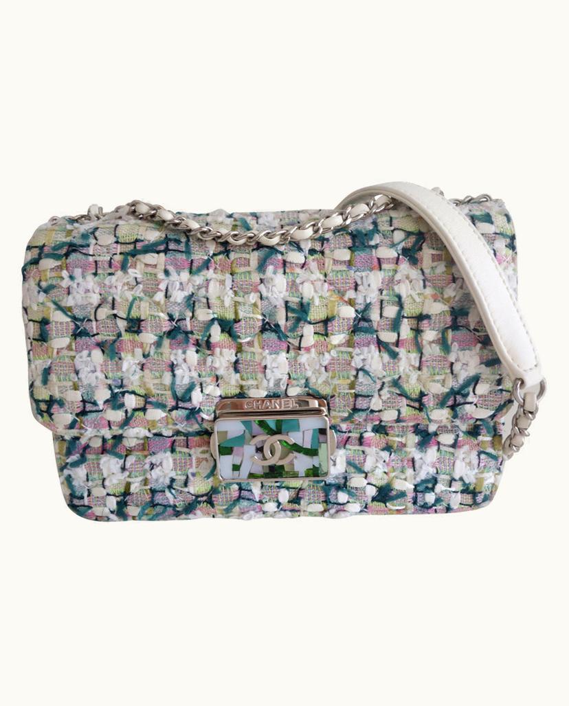 Chanel Chanel Classic Medium Bag Shoulder Crossbody Leather Tweed Off-White Cream Palladium