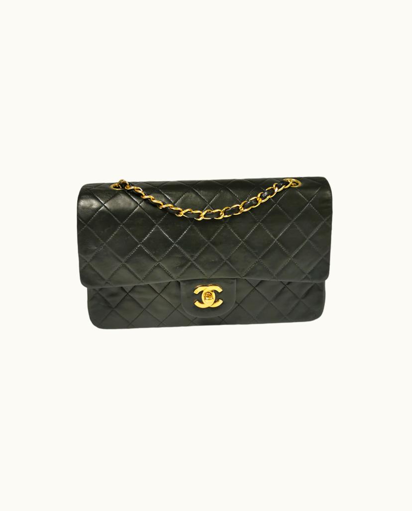 Chanel Chanel Classic Double Flap Bag Medium Lambskin Black Gold