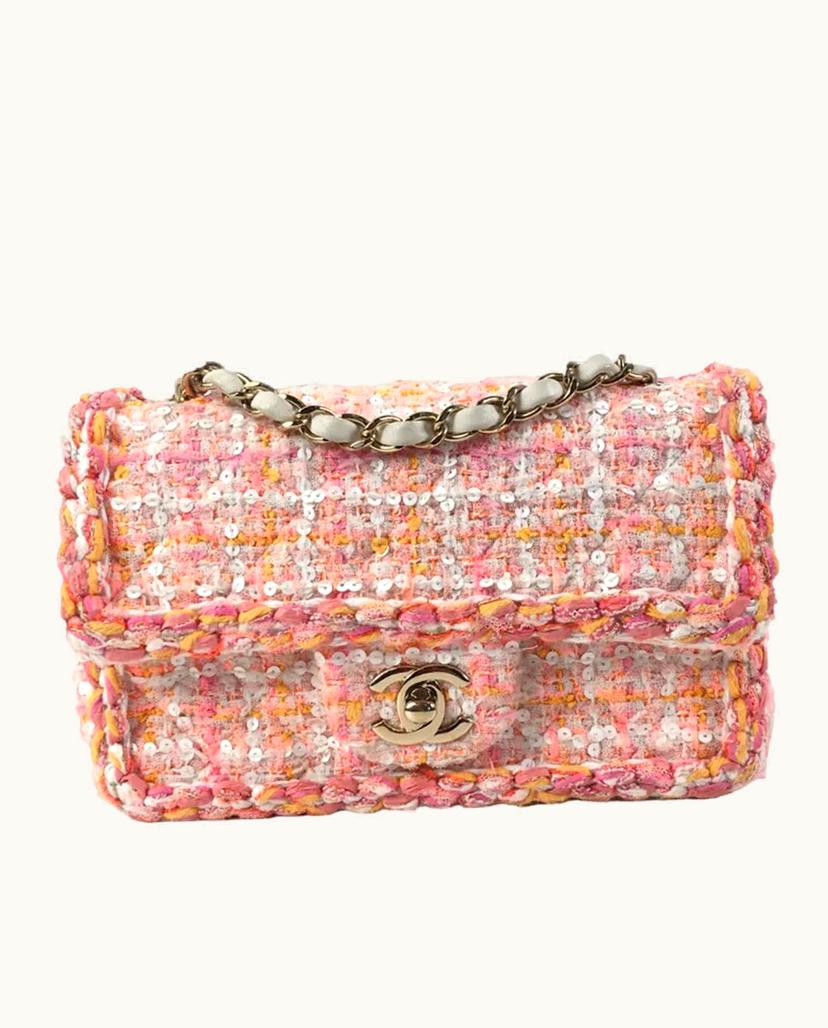 Chanel Chanel Mini Classic Rectangular Tweed Flap Bag Pink x Light Pink