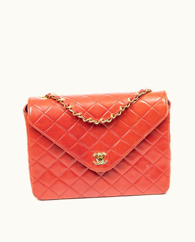 Chanel Chanel Vintage Envelope Shoulder Bag Quilted Lambskin Red