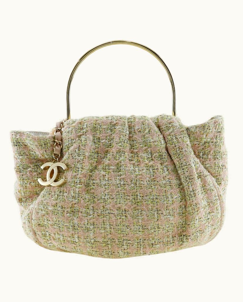 Chanel Chanel Coco Mark Metal Handle Tweed Handbag Pink Gold