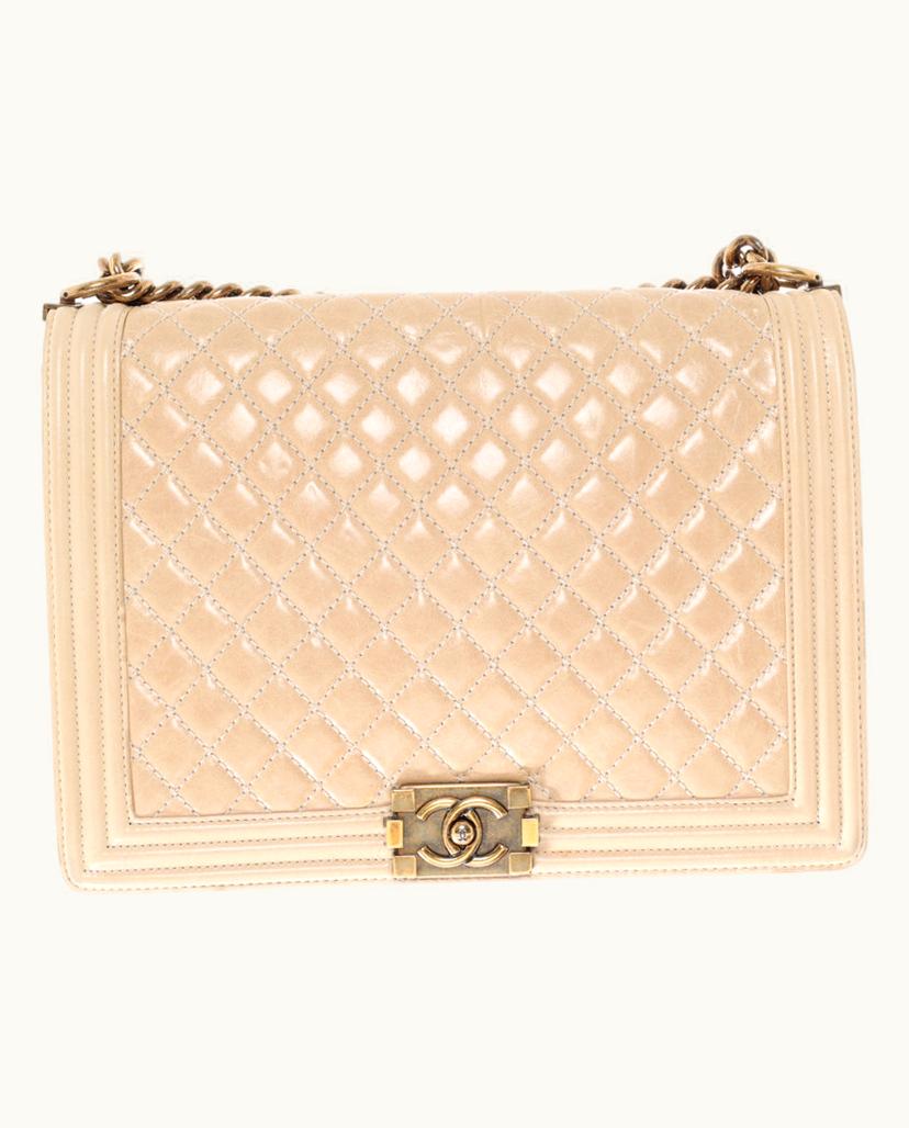 Chanel Chanel Boy Bag Quilted Leather Shoulder Beige