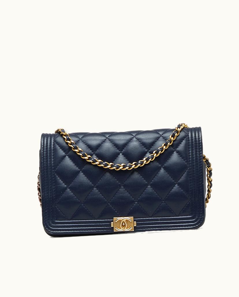 Chanel Chanel Boy Wallet on Chain Blue and Navy Lambskin Leather