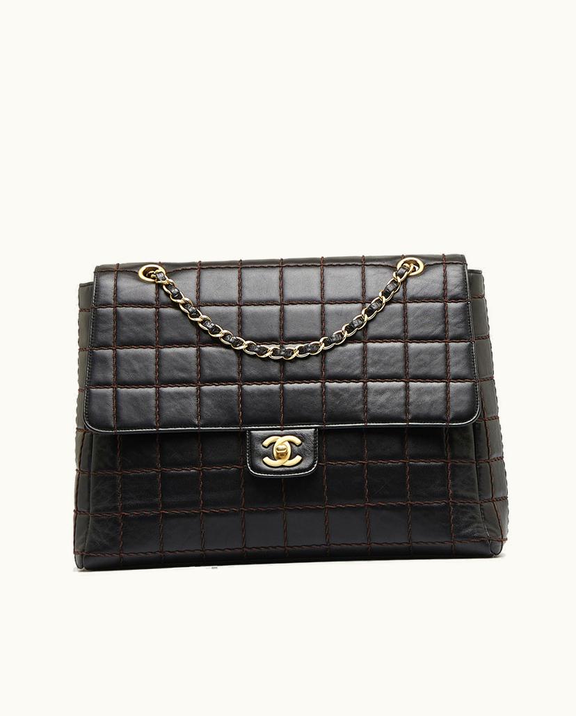 Chanel Chanel Choco Bar Flap Bag Leather Shoulder Black