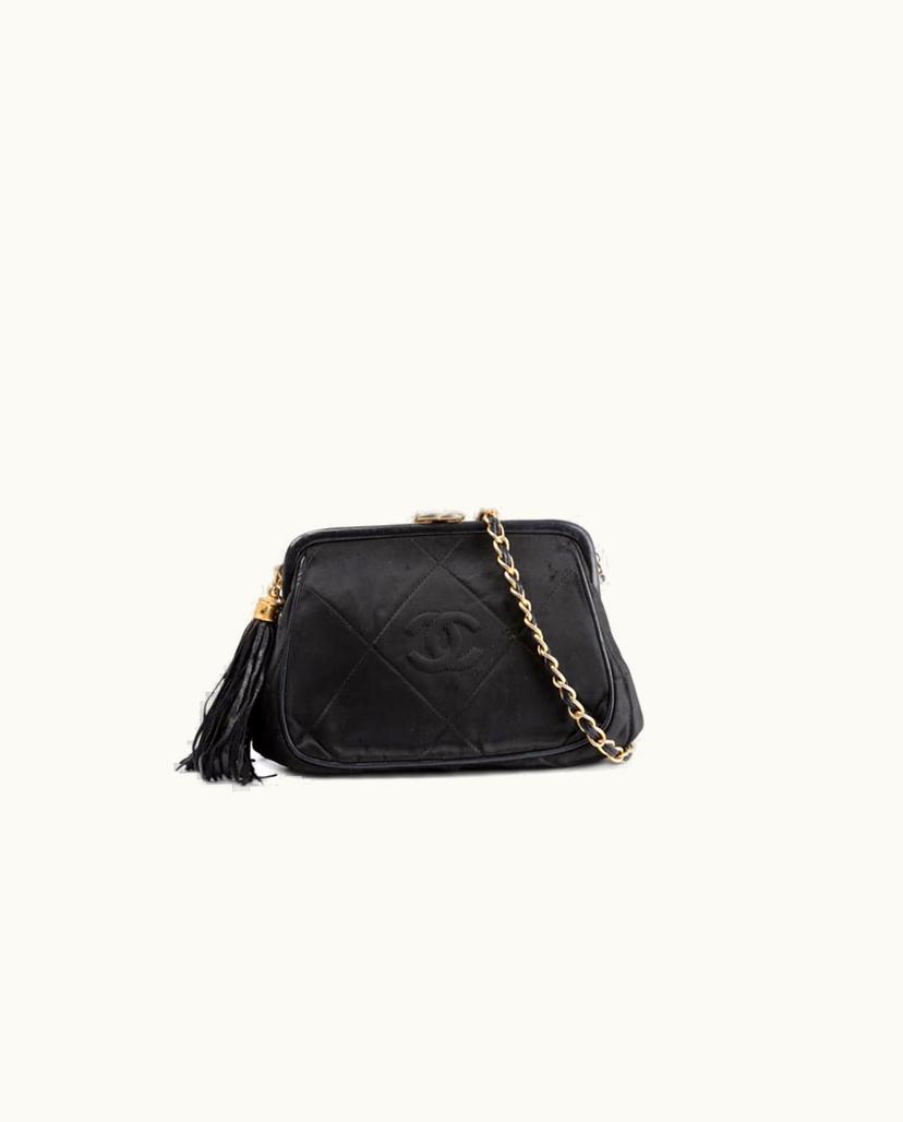 Chanel Chanel Quilted Satin Evening Bag Gold Black