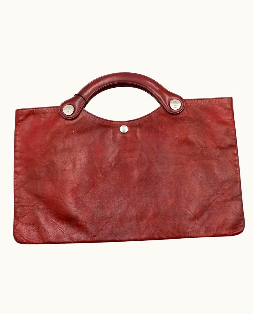 Chanel Chanel Shopper Bag Women's Leather Bordeaux Silver
