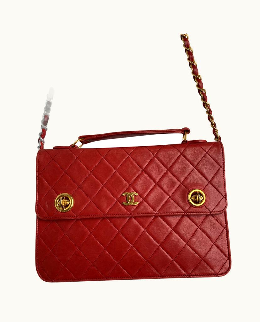 Chanel Chanel Red Lambskin Flap Bag with Double Closure
