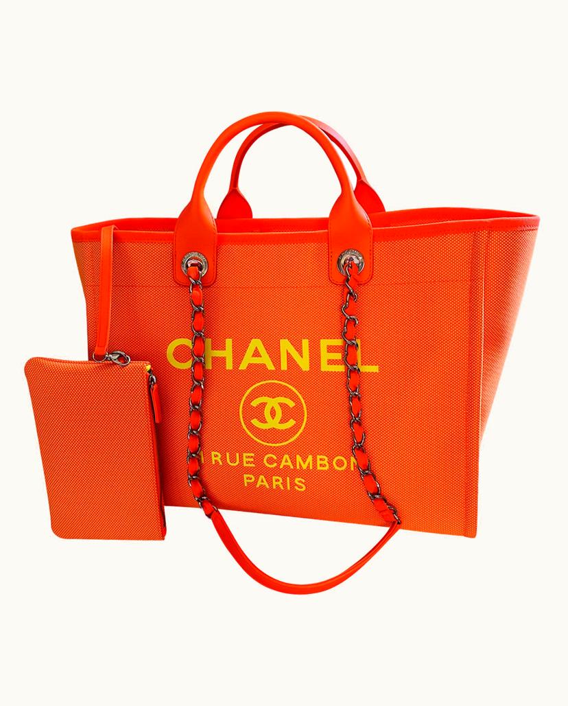 Chanel CHANEL Deauville Shopper Canvas Orange Silver