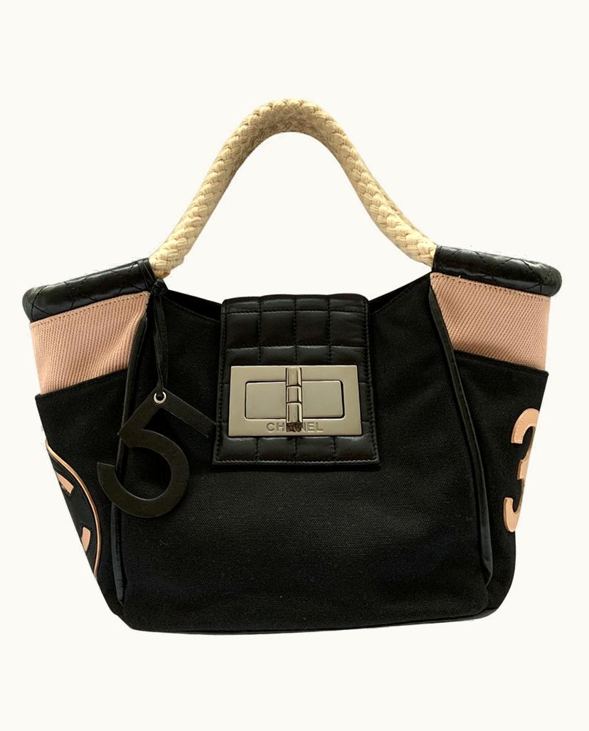 Chanel Chanel Cambon Tote Bag Canvas Leather Rope Pink Black