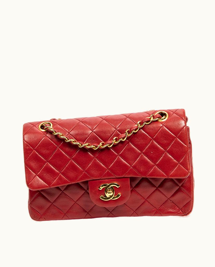 Chanel BrandCo Classic Double Flap Shoulder Bag in Red Quilted Lambskin Leather