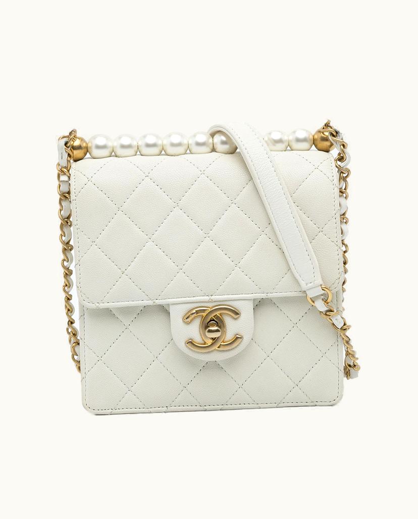 Chanel Chanel Small Chic Pearls Flap Bag Shoulder Bag Leather In White