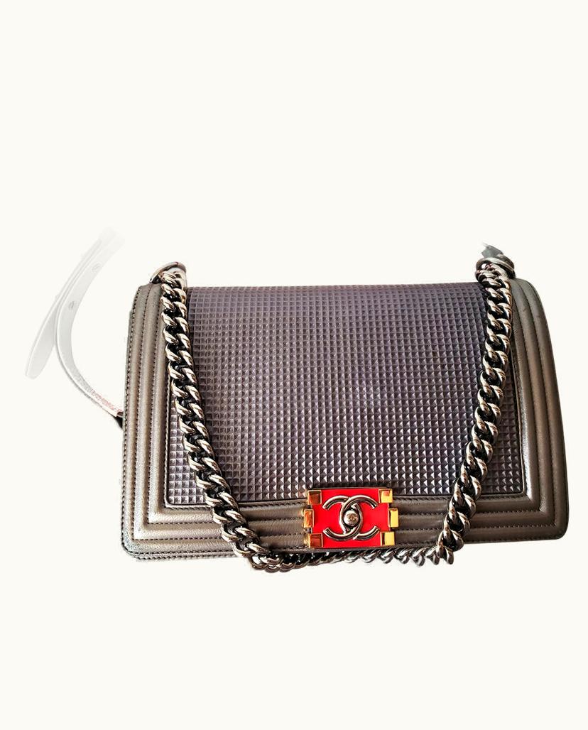 Chanel Chanel Boy Bag Lambskin Women's Silvery