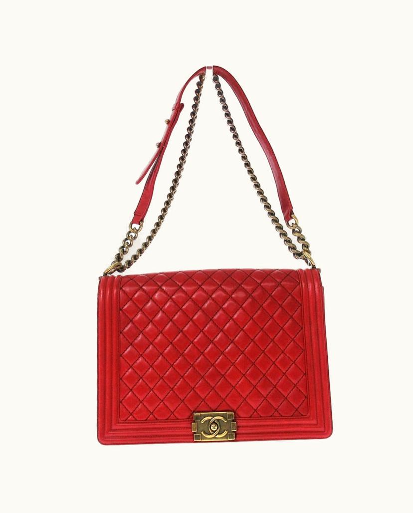 Chanel Chanel Boy Chanel Matelassé Shoulder Bag Calfskin Leather Red