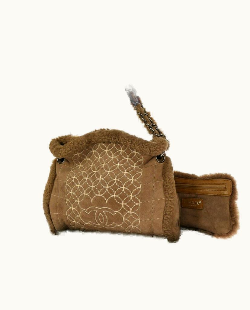 Chanel Chanel Cabas Trapezoid Shoulder Bag Suede Brown