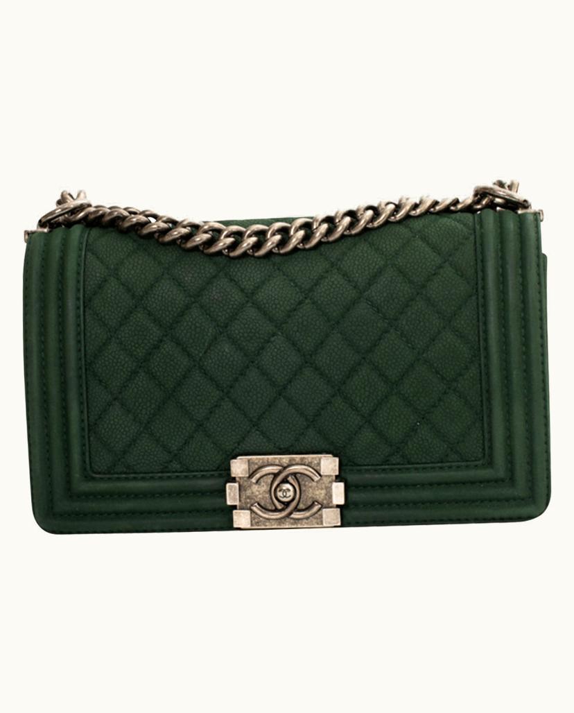 Chanel Chanel Boy Bag Leather Green Black Silver
