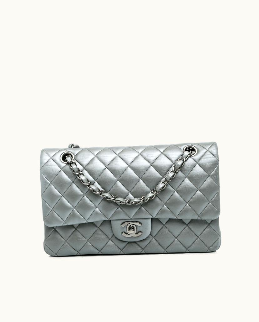 Chanel Chanel Medium Classic Lambskin Double Flap Shoulder Bag Silver