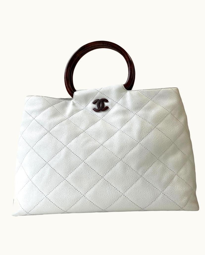 Chanel Chanel Classic Bag Caviar Skin Wooden Style Hardware White