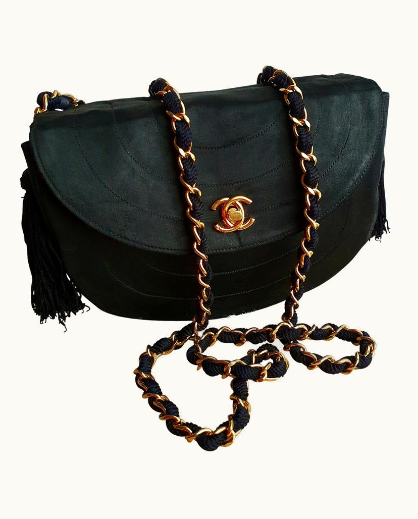 Chanel Chanel Half Round Timesless Flap Bag Black Silk