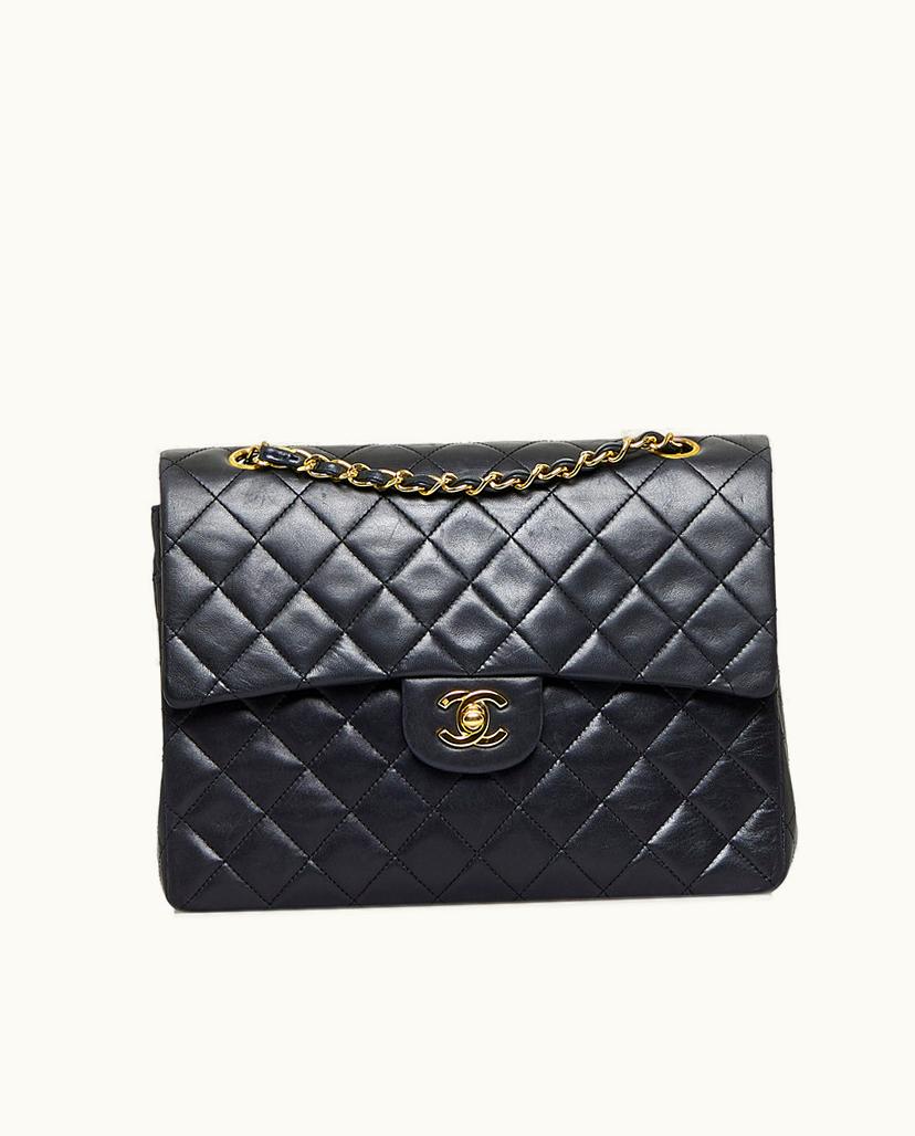 Chanel Chanel Classic Medium Tall Double Flap Lambskin Shoulder Bag Black