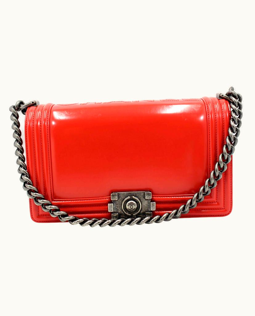 Chanel Chanel Boy Bag Metallic Silver Leather In Red