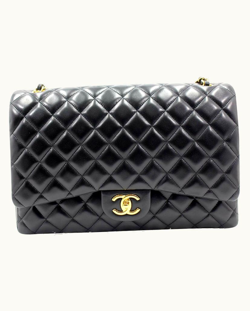 Chanel Chanel Flap Bag Shopping Style Black Gold Leather
