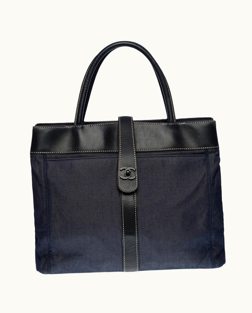 Chanel Chanel Cabas Sac Denim and Black Leather Handbag Blue