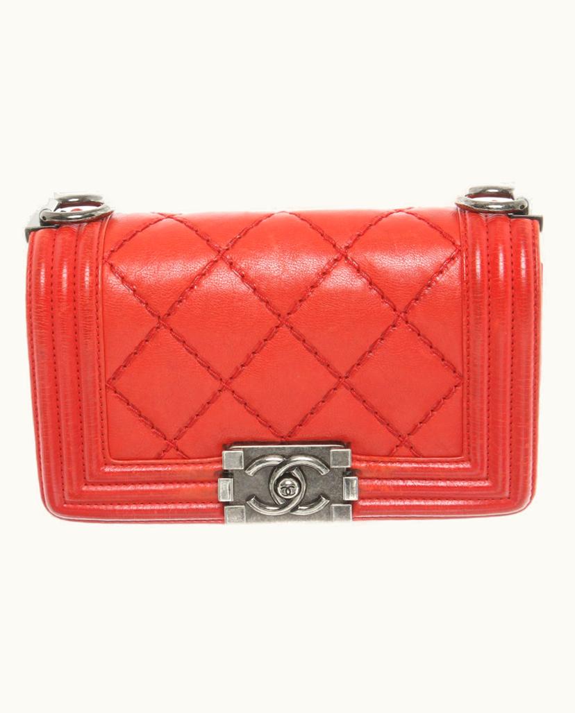 Chanel Chanel Boy Quilted Leather Small Shoulder Bag Metallic Red