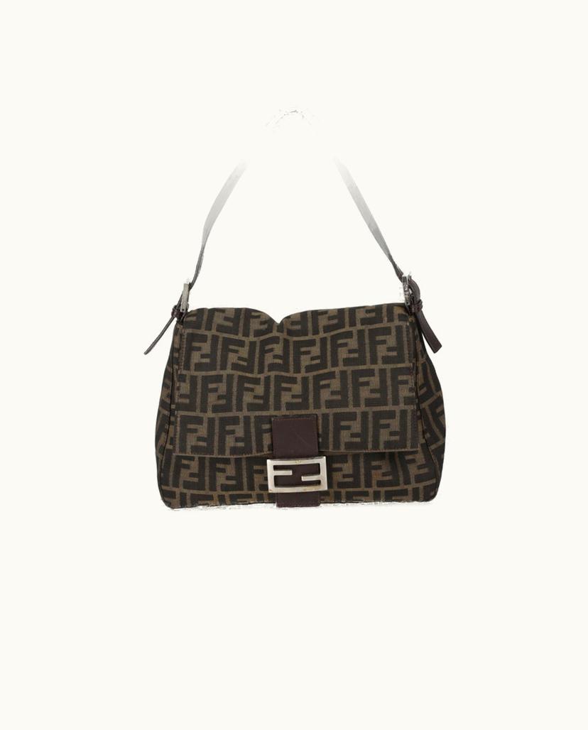 Fendi FENDI Zucca Mamma Baguette Shoulder Bag in Brown Canvas & Leather