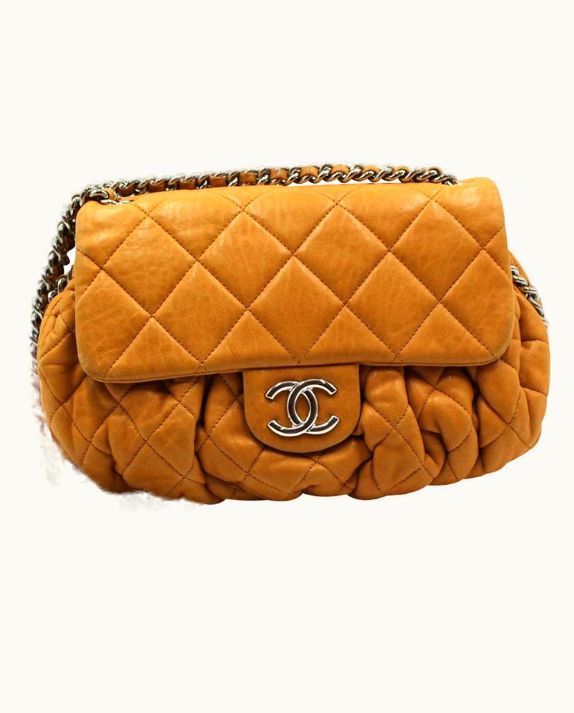 Chanel Chanel Flap Bag Beige Leather Metallic Silver Chain Shoulder Shopping Bag