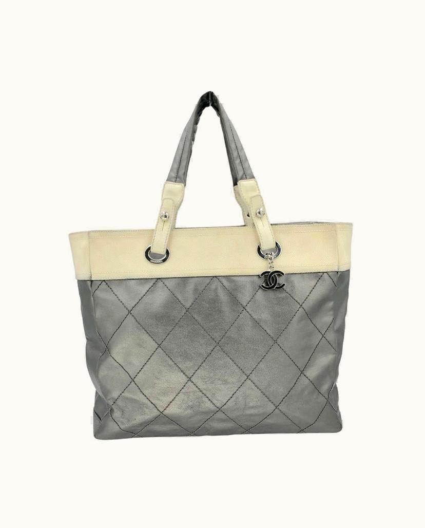 Chanel Chanel Vintage Tote Bag Classic Quilted Metallic Grey