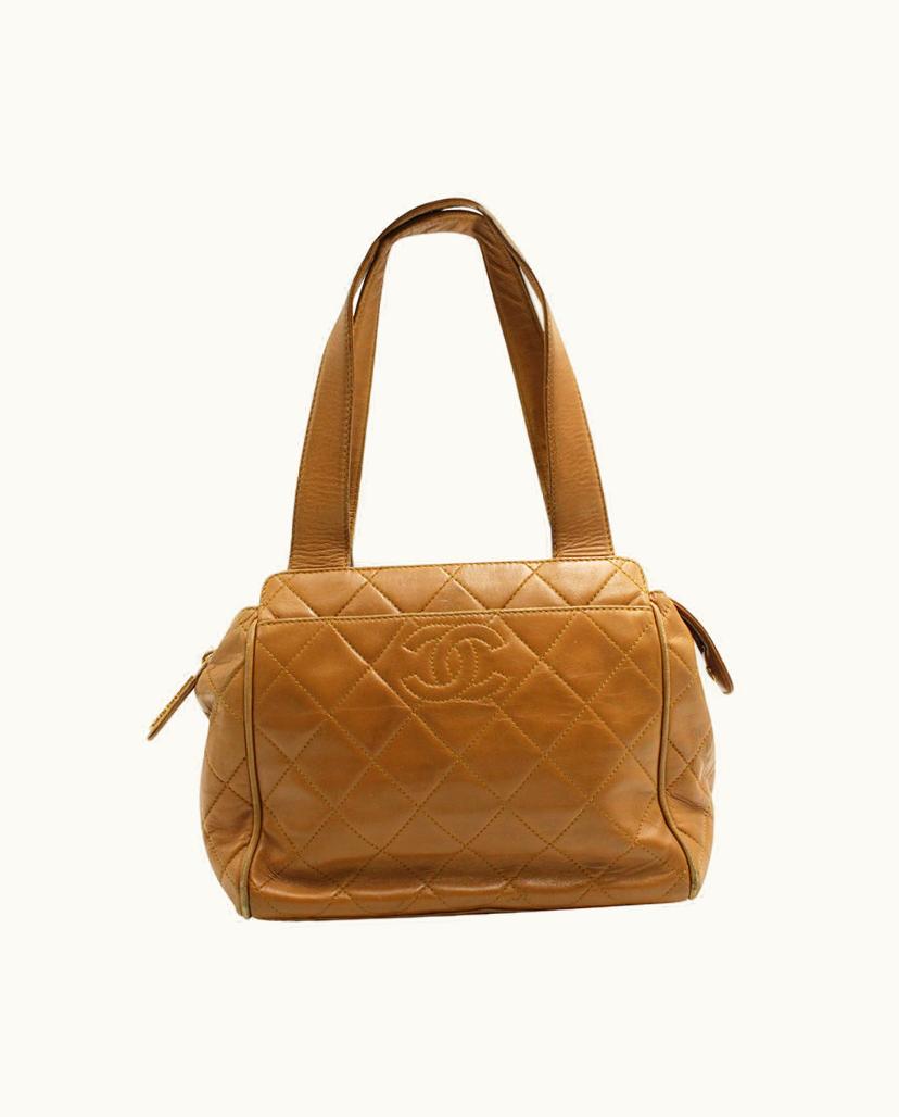 Chanel Chanel Vintage Quilted CC Shoulder Bag Leather In Tan