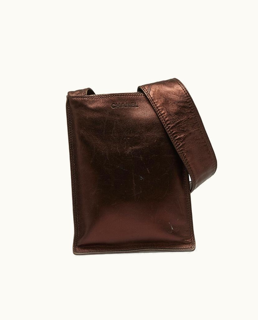 Chanel Chanel Crossbody Bag Leather Calf Brown x Bronze